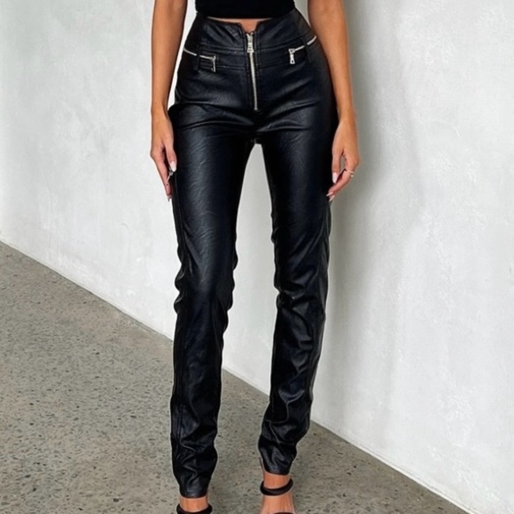 Tiger Mist Lennon Black Skinny Leather Pants with High Waist